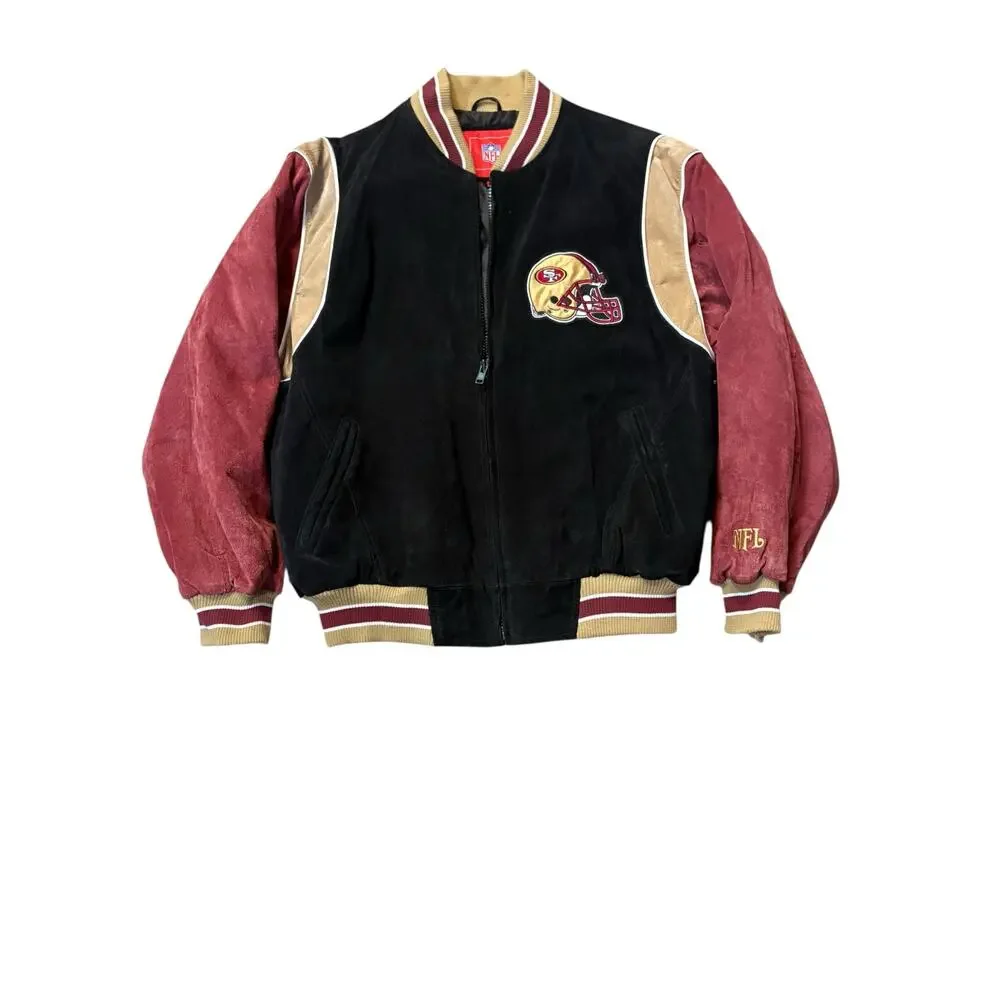 Vintage‎ Suede Leather 49ers Bomber Jacket G-III Medium NFL Letterman Varsity